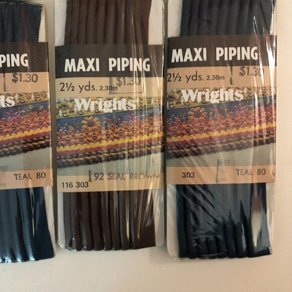 6 packs Wrights Maxi Piping 1/2" x 2 1/2yds Black, Seal Brown, Teal #2512 - Picture 5 of 5